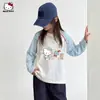 Camiseta de manga raglán de otoño para niñas 2026 nueva elegante y refrescante de rayas y dibujos animados para niños mayores