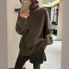 Suéter de Lã Pura com Caimento Solto Suéter de Gola Alta Feminino Novo Estilo Outono e Inverno Feminino Peça Interna de Tricô Vermelha