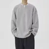 Moletom de Manga Longa Estilo Japonês para Homens e Mulheres, Camiseta Waffle Retro Solta para Casal, Blusa Preguiçosa com Meio Zíper, Atacado Dropshipping