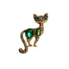 Broche Retro de Gatito Europeo y Americano Incrustado con Cristal Verde, Broche Personalizado de Animal, Accesorios de Corsage de Gato en Oro Antiguo a la Moda