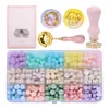 Conjunto de Grânulos de Cera para Selagem Conjunto Completo 24 Compartimentos Carimbo de Cera para Selagem Grânulos de Cera Combinando Envelopes Forno Pinças Ferramentas Conjunto Completo