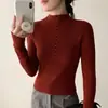 Suéter de Punto Suave con Botones y Cuello Medio Alto de Terciopelo Andy para Mujer Otoño Invierno Manga Larga Simple Ropa Interior Base Suéter