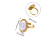Anel Turquesa Estilo Palácio Retrô Moderno Elegante Banhado a Ouro 18K Geométrico Diamante Redondo Olho de Gato Anel Joia