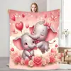 Ventas directas del fabricante: manta de franela transfronteriza con tema de elefante rosa y corazón, manta impresa digitalmente, disponible para venta al por mayor