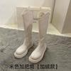 Botas Longas Femininas 2025 Outono e Inverno Novo Solado Grosso mm Gordo Forrado com Lã Pernas Grossas Tamanho Grande Circunferência Grande do Cano Botas Longas Botas de Cavaleiro