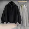 Traje Casual para Hombre, Traje de Dos Piezas para Hombre, Estilo Otoño e Invierno, Sudadera Trendy Juvenil de Cuello Semi-Alto de Manga Larga con Corte Holgado