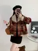 Cárdigan de Punto Polar Patchwork Doble Cara 2025 Otoño e Invierno Nuevo Retro Cuadros Suelto Abrigo Suéter para Mujer Moderno