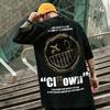 Verão Hong Kong Estilo Graffiti Camiseta de manga curta Hip-hop Masculino Solto Tamanho Grande Top Moda Moda Casal Estampado Camiseta de meia manga