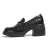 Mocasines Mujer 2025 Primavera Nuevo Combinan con Todo Slip-on Tacón Grueso Aumentan Altura Zapatos Pequeños de Cuero Hebilla Zapatos Camelia Mujer