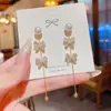Brincos de Pérola Doces e Elegantes com Agulha de Prata 925, Brincos de Franja com Laço Famosos na Internet, Brincos Coreanos Super Delicados para Afinar o Rosto