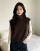 Outono e Inverno Novo Estilo Coreano Casual Estilo Preguiçoso Gola Alta Fio Anel Tricotado Colete Cardigan Colete Solto
