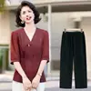 Nuevo Traje Jacquard Estilo Chino para Mujer de Manga Corta Chic Moda Verano Nuevas Llegadas Ropa para Madres Camisa Top Estilo Nacional Cachemira de Cordero