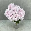 Flores artificiales, ramo de rosas de diamante de 9 cabezas, rosas artificiales con hojas, para decoraciones de boda y decoración del hogar