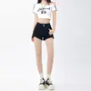 Shorts Jeans Feminino Estilo Retrô Americano com Design de Dois Botões, Primavera Cintura Alta Slim Fit Versátil Jeans Wide Leg