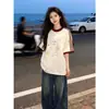 Camiseta de Manga Corta con Tres Rayas 100% Algodón Nueva para Hombre y Mujer, Verano Cuello Redondo Holgada de Marca de Moda Adelgazante Top para Pareja ins