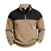 E-commerce Transfronteiriço Masculino Jacquard Peso Pesado Bloco de Cores Patchwork Bolso Espessado Gola Alta Moletom Manga Longa Clássico Versátil Masculino