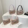 Bolso de Paja Estilo Coreano Estilo Étnico Color de Contraste Nuevo de Moda Primavera y Verano Bolso Simple de Media Luna Bolso Portátil Simple de Perla para Debajo del Brazo