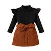 Estilo europeu e americano comércio exterior roupas infantis outono e inverno meninas gola alta malha veludo cotelê saia evasê conjunto de duas peças em estoque atacado