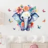 Br63952 Calcomanía de Pared Autoadhesiva de Flores de Dibujos Animados de Colores, Mariposa, Elefante para Sala de Estar, Pared de Fondo de Sofá, Calcomanía Decorativa