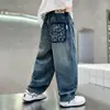 Calças Masculinas Largas de Corte Reto 2026 Jeans Estilo Coreano para Crianças Cheinhas, Calças Casuais para Jovens, Calças de Moda Outonal para Crianças