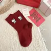 Calcetines de Invierno de Punto Fair Isle Rojos Grandes para Mujer, Calcetines Gruesos Cálidos de Lana con Dibujos de Gatitos, Holgados