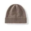 Gorro de punto liso simple, nuevo estilo otoño/invierno, 100% cachemira pura, gorro cálido, borde jacquard, gorro de copa redonda con borde doblado