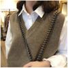 Chaleco holgado de talla grande con cuello en V, suéter, chaleco para mujer, camisa básica de punto corta