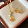 Aretes y Collar de Calabaza Electrochapados en Oro Real con Incrustaciones de Circonita, Joyería de Nicho de Lujo Ligero, Accesorios de Estilo Chino Nuevo, Juego de Joyería Versátil
