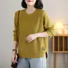 Suéter de Gola Redonda Plus Size para Mulheres Outono e Inverno Malha Solta que Cobre a Barriga Camisa Básica Suéter Simples