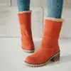 Amazon Style 2026 Outono/Inverno Europeu e Americano Botas de Neve de Camurça de Cano Médio com Salto Grosso para Mulheres, Tamanho Grande, Botas Femininas de Comércio Exterior, Wish