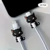 Protector de cable de gato negro pequeño y enojado plano 2D, resistente a los arañazos, protector de cable para cargador de teléfono móvil/Tipo-C