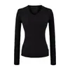 Camiseta básica de manga larga acanalada con cuello en V, estilo europeo y americano, estilo otoño, juvenil y versátil, base de punto elástico, negro de moda