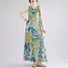 2026 Toma Real Nuevo Vestido Largo Bohemio Verano Nuevo Talla Grande Sin Mangas Cuello Redondo Vestido Estampado