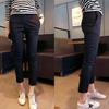 Calça Cropped Elástica Versátil Preta com Fenda Slim Fit Leggings Forradas com Lã Outono e Inverno Calça Skinny Reta de Cintura Alta Feminina