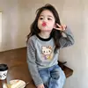 Camiseta de Manga Larga con Bloques de Color para Niña Primavera y Otoño Capa Base de Felpa Moderna Elegante Talla Mediana y Grande Infantil Estilo Coreano Rayada Cuello Redondo T