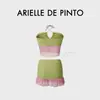 Novo Estilo Estilo Puro Desejo Bloqueio de Cores Francês Doce Tomara que Caia Bikini Conjunto de Três Peças Maiô Dividido Férias na Praia Bikini