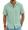Camisa de Waffle Transpirable de Verano para Hombre Cuello Cubano Top Cardigan Casual de Manga Corta Transfronterizo Venta al por Mayor