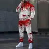 Conjunto de moletom com capuz 3D masculino de caimento solto para outono e inverno, estampa de Natal, conjunto esportivo de duas peças, estilo moderno de exportação transfronteiriça