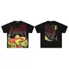 Camiseta de Estrás Emoción Mixta Calle Alta Americana Estampado de Bebé Ángel Holgada Algodón Puro Marca de Moda Manga Corta Verano