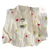 Pijama de dibujos animados estilo japonés para mujer, primavera y otoño, con almohadillas en el pecho, bordado de conchas, estampado de nubes, algodón fino, manga larga, conjunto de ropa para el hogar para niñas