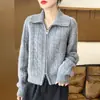 Chaqueta Cardigan Nuevo Estilo Otoño Moda para Mujer Top con Doble Cremallera Prenda Exterior Primavera y Otoño Suéter con Solapas Tejido de Punto de Manga Larga Prenda Exterior