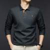 Polo de algodón para hombre 240g primavera 2025 nuevo logo de pony bordado algodón transpirable solapa manga larga camiseta hombre