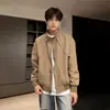 Jaqueta curta desconstruída estilo americano cáqui para homens, primavera/outono, gola alta, jaqueta bomber, workwear, jaqueta de beisebol moderna