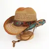Sombrero de Paja Hueco para Exteriores de Comercio Exterior Europeo y Americano, Sombrero de Vaquero Occidental, Sombrero Turquesa con Estilo Étnico, Sombrero Retro Jazz