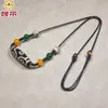 Collar de Agata Dzi Natural de Nueve Ojos Tibetano Genuino Blanco y Negro con Cadena de Cuero de Cuentas Cadena de Clavícula Original al por Mayor