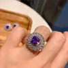 Nuevo conjunto de joyería de pendientes colgantes de anillo de lujo estilo europeo y americano vintage imitación Diamante Púrpura Cuadrado para mujer