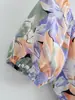 Vestido morado estampado de manga corta para mujer, estilo europeo y americano, otoño 2021, 965
