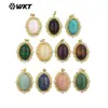 WT-N1474 Colar Pingente Colorido Pedra Natural Olho de Tigre Ametista Oval 18k Incrustado Zircônia