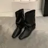 Botas Curtas Khaki de Camurça Vintage Chuyuji para Mulheres, Botas de Estilo Francês, Design de Nicho Outono e Inverno Botas Western Arredondadas