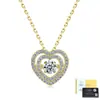 Collar con colgante de corazón de doble capa de plata S925 con moissanita giratoria y incrustación completa de diamantes, cadena para la clavícula, fuente directa para transmisión en vivo